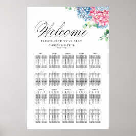 Hochzeitsdiagramm zwischen Rosa und Blau-Hydrangea Poster