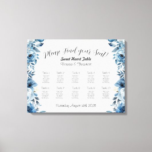 Hochzeitsdiagrammvorlage für dunkelblaue Blütenblä Leinwanddruck (Vorderseite)