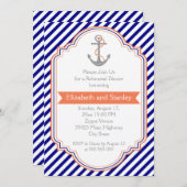 Hochzeitsdinner in Marineblau, Korallenwasser, Pro Einladung (Vorne/Hinten)