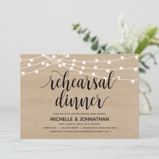 Hochzeitsdinner Probe Einladung (Stehend Vorderseite)