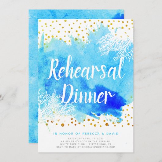 Hochzeitsdinner Probe zwischen Wasserfarbe und Kor Einladung (Vorne/Hinten)