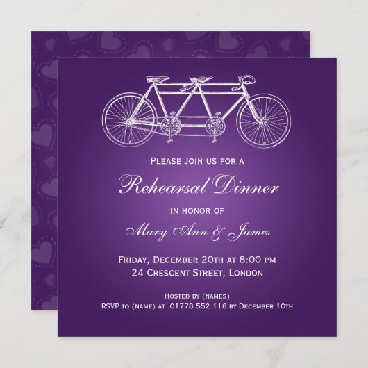 Hochzeitsdinner Tandem Bike Lila Einladung (Vorne/Hinten)