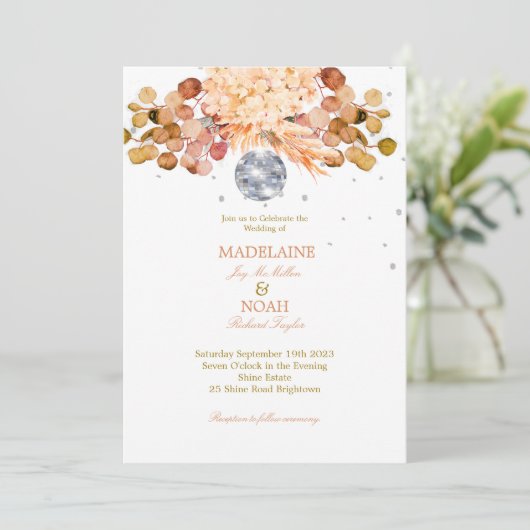 Hochzeitsdisco Ball Elegante Eleganz Einladung (Stehend Vorderseite)