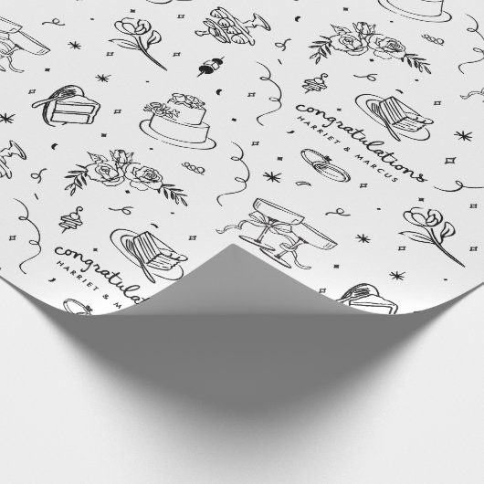 Hochzeitsdoodles anpassbares Design Geschenkpapier (Ecke)