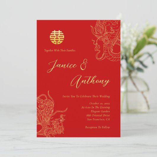 Hochzeitsdrache und Phönix Einladung (Stehend Vorderseite)