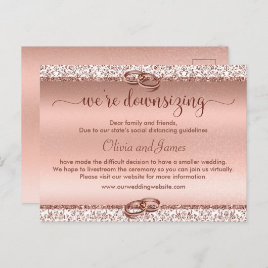 Hochzeitsdrossel-Rose Gold Ankündigungspostkarte (Vorne/Hinten)