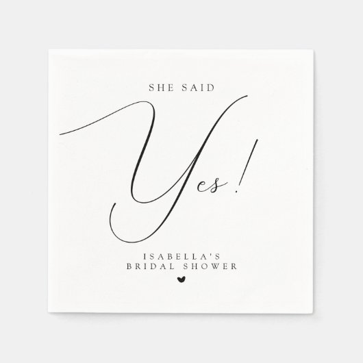 Hochzeitsdusche mit Schrift-Typografie Sie hat Ja  Serviette (Vorderseite)