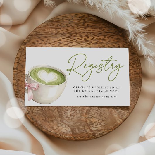 Hochzeitsdusche Registry Green Matcha Latte Begleitkarte