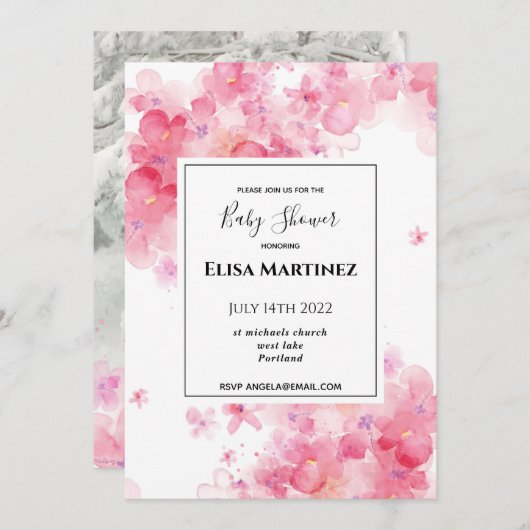 Hochzeitsdusche Rosa Blumendusche Foto Save The Date (Vorne/Hinten)