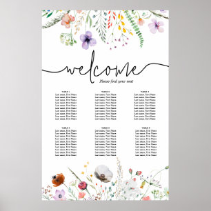 Hochzeitsdusche-Tischsitzplan für wilde Blumen Poster