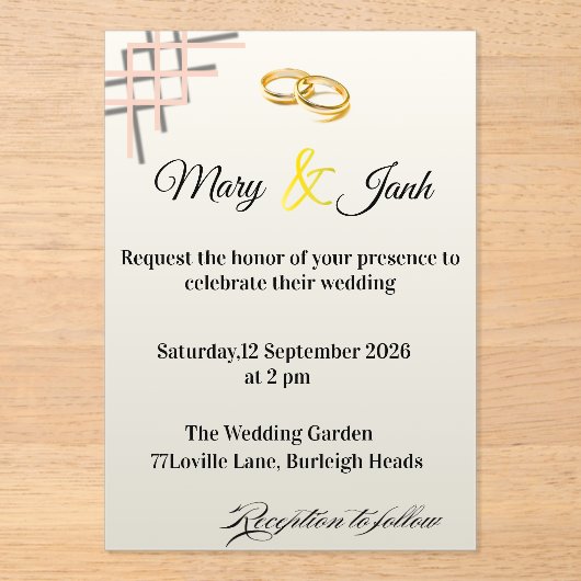 Hochzeitseinladung Acryleinladungen (Vorderseite)