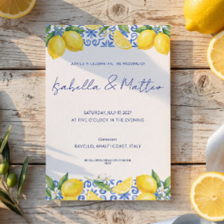 Hochzeitseinladung Amalfi-Küste Zitrone Blaue Flie Einladung