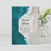 Hochzeitseinladung an der Küste durch blaue Navy Einladung (Stehend Vorderseite)
