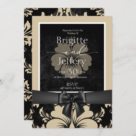 Hochzeitseinladung beige & schwarz einladung (Vorne/Hinten)