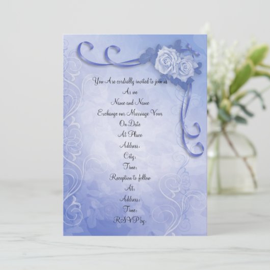 Hochzeitseinladung Blaue antike Rose Einladung (Stehend Vorderseite)