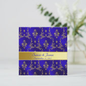 Hochzeitseinladung - Blue & Gold Einladung (Stehend Vorderseite)
