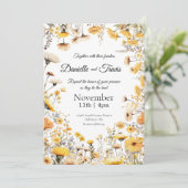 Hochzeitseinladung botanische Wildblumen gelb Einladung (Stehend Vorderseite)