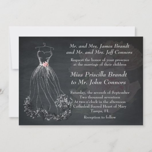 Hochzeitseinladung Chalkboard, stilisiertes Kleid Einladung (Vorderseite)
