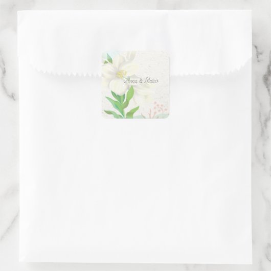 Hochzeitseinladung delikate Blume Quadratischer Aufkleber (Tasche)