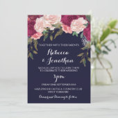 Hochzeitseinladung der Marine mit bordeauxrosa Blu Einladung (Stehend Vorderseite)