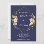 Hochzeitseinladung der Marine mit rosa Blumen Einladung (Vorderseite)