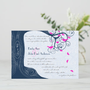 Hochzeitseinladung der Navy Blue Pink Forest Love Einladung