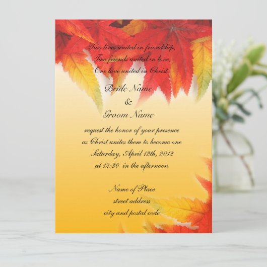 Hochzeitseinladung der Religion, rote Blätter fall Einladung (Stehend Vorderseite)
