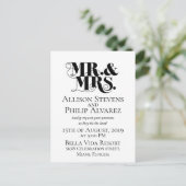 Hochzeitseinladung Design, mit Mr., mrs. Einladungspostkarte (Stehend Vorderseite)