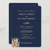 Hochzeitseinladung - Dunkelmarineblau mit Blumen Einladung (Vorne/Hinten)