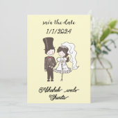 Hochzeitseinladung ein Karikaturenpaar Portrait Einladung (Stehend Vorderseite)