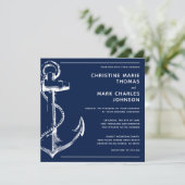 Hochzeitseinladung eines Navy Blue Nautical Ship A (Stehend Vorderseite)