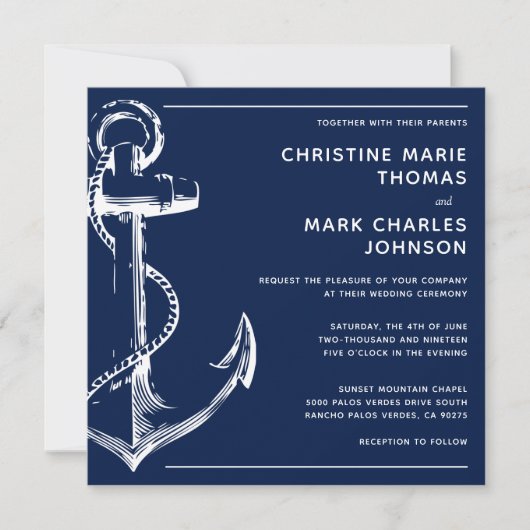 Hochzeitseinladung eines Navy Blue Nautical Ship A (Vorderseite)