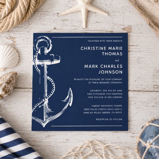 Hochzeitseinladung eines Navy Blue Nautical Ship A
