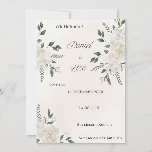 Hochzeitseinladung Elegant Floral – Naturweiß Einladung (Vorderseite)