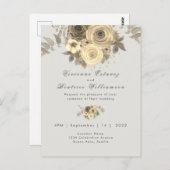 Hochzeitseinladung elegante gelbe Rose blassgrau Postkarte (Vorne/Hinten)