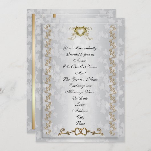 Hochzeitseinladung elegante Goldenherzen Einladung (Vorne/Hinten)