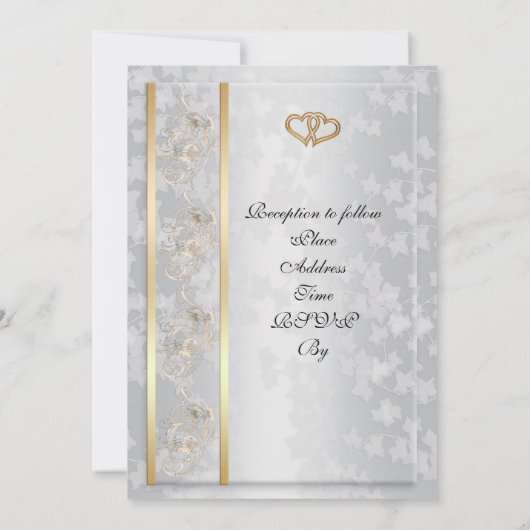 Hochzeitseinladung elegante Goldenherzen Einladung (Rückseite)