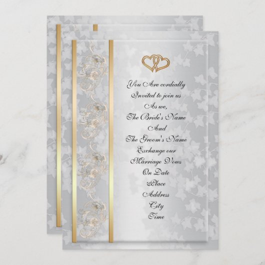 Hochzeitseinladung elegante Goldenherzen Einladung (Vorne/Hinten)