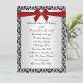 Hochzeitseinladung eleganter Damask mit rotem Boge Einladung (Stehend Vorderseite)