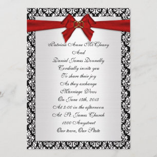 Hochzeitseinladung eleganter Damask mit rotem Boge Einladung