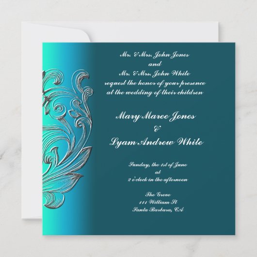 Hochzeitseinladung Embossed look Aqua Classic Einladung (Vorderseite)