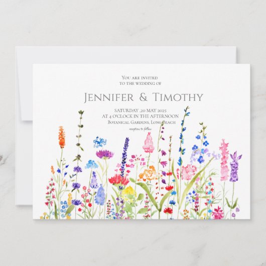 Hochzeitseinladung farbenfrohe Wildblumen Aquarell Einladung (Vorderseite)