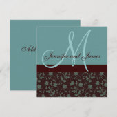 Hochzeitseinladung Floral Damask Blauer Braun Einladung (Vorne/Hinten)