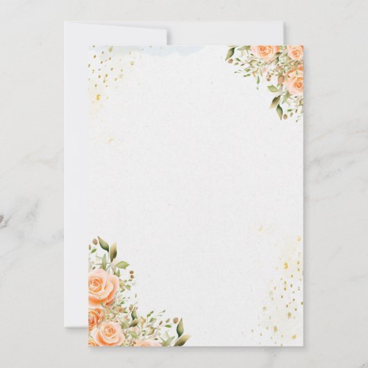 Hochzeitseinladung für Blume mit Gold und Pfirsich Einladung (Rückseite)