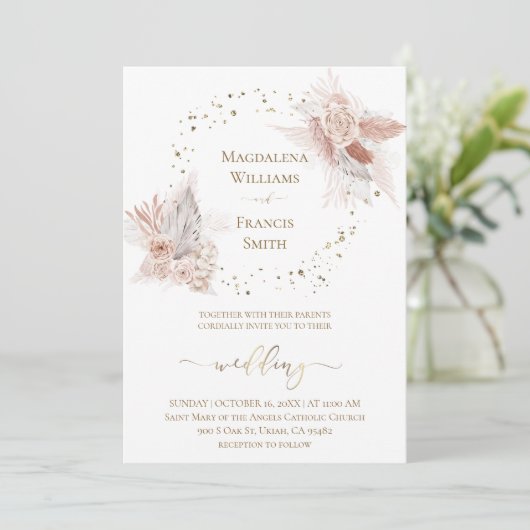 Hochzeitseinladung für Boho-Blume Einladung (Stehend Vorderseite)