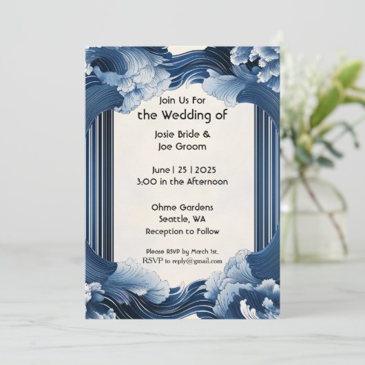 Hochzeitseinladung für dramatische Ozeanwellen Einladung (Stehend Vorderseite)