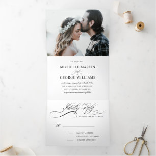 Hochzeitseinladung für elegante Kalligraphie Dreifach Gefaltete Einladung
