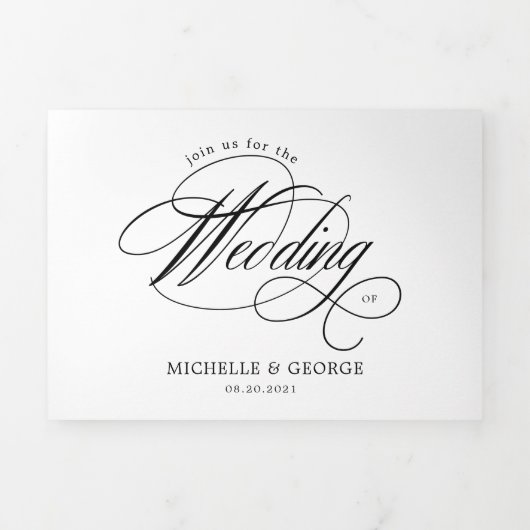 Hochzeitseinladung für elegante Kalligraphie Dreifach Gefaltete Einladung (Cover)