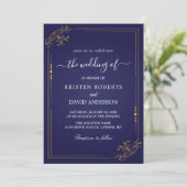 Hochzeitseinladung für Geogold und Königsblau Einladung (Stehend Vorderseite)