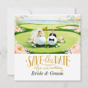 Hochzeitseinladung für Golfer mit Golfball auf Grü Save The Date